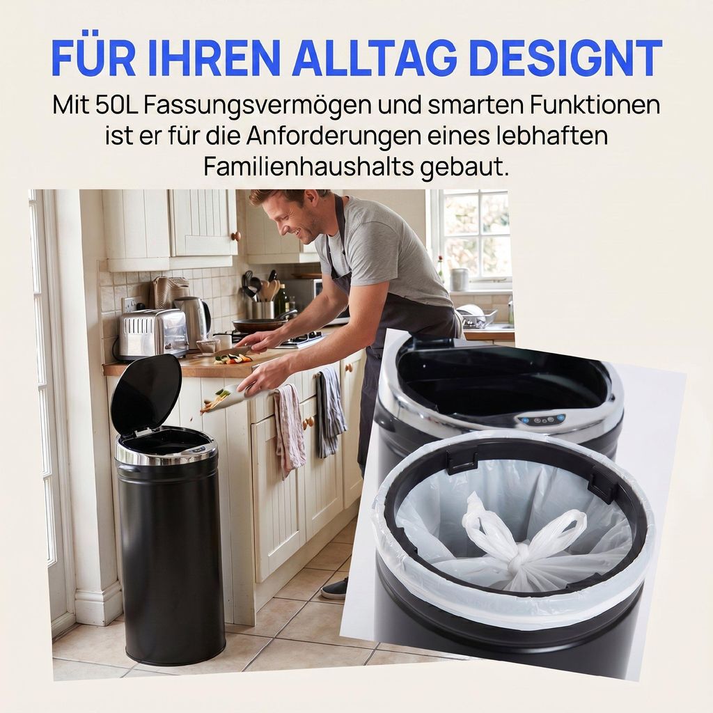 HOMCOM Sensor Mülleimer 50L, Elektrisch Automatischer