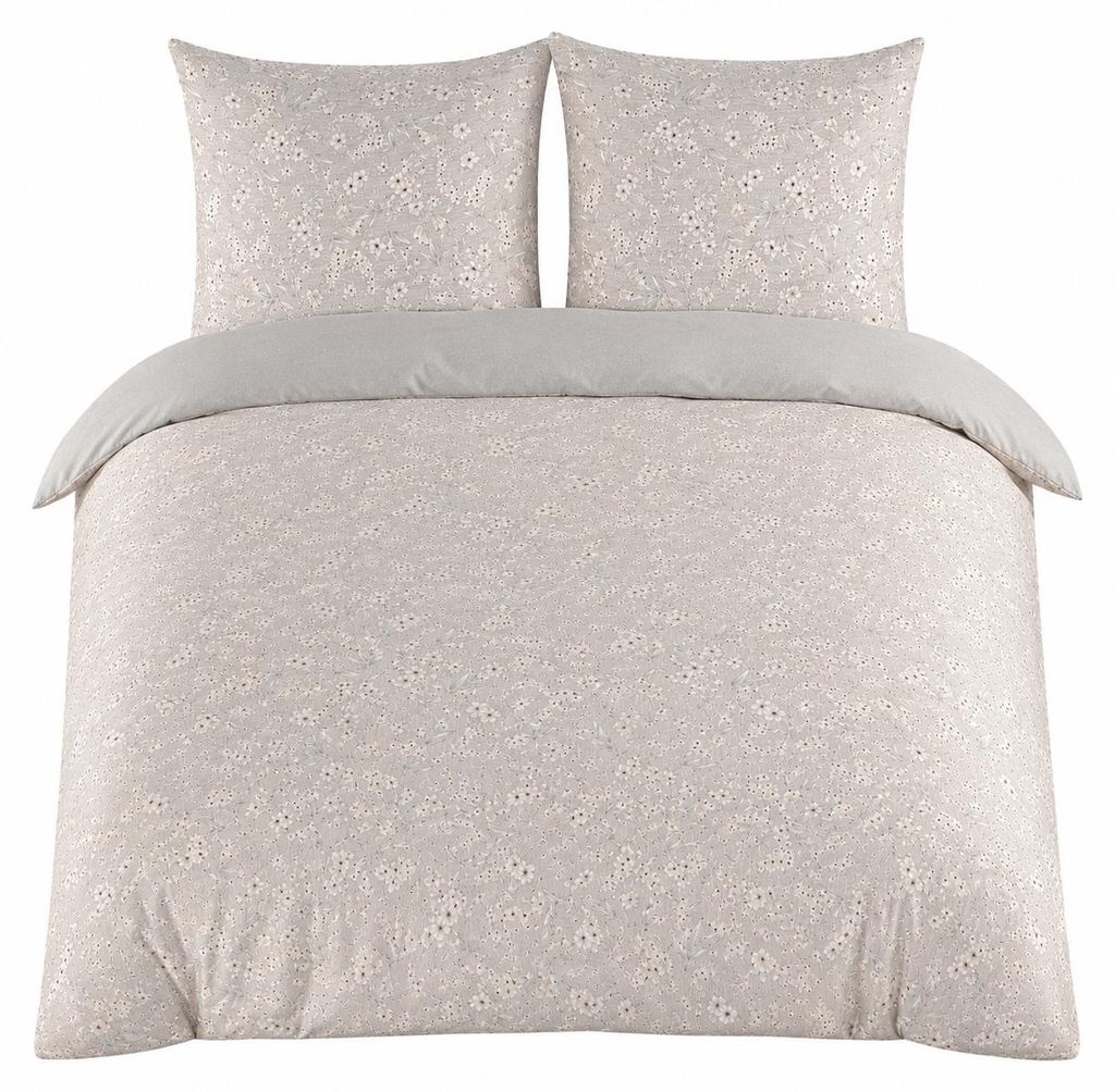 Bettwäsche Renforcé 135x200cm 4-teilig Set Beige Grau Produktbild  KI-generiertes Bild