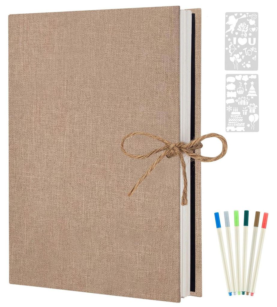 60-seitiges Fotoalbum mit weißen Aufklebern, DIY-Fotoalbum, Fotobuch/Rubbelbuch, Leinenfotobuch für Familien und Hochzeiten (beige)