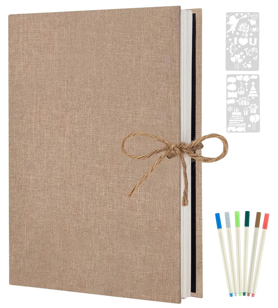 Album photo 60 pages avec autocollants blancs et couverture en toile beige