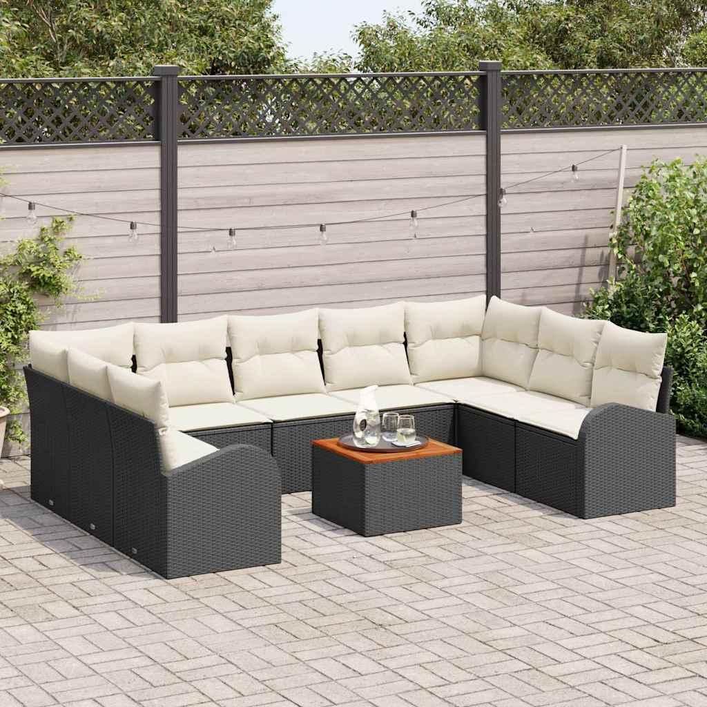 Maison Exclusive - Gartensofa-set mit Kissen 10 pcs Schwarz Poly-Rattan