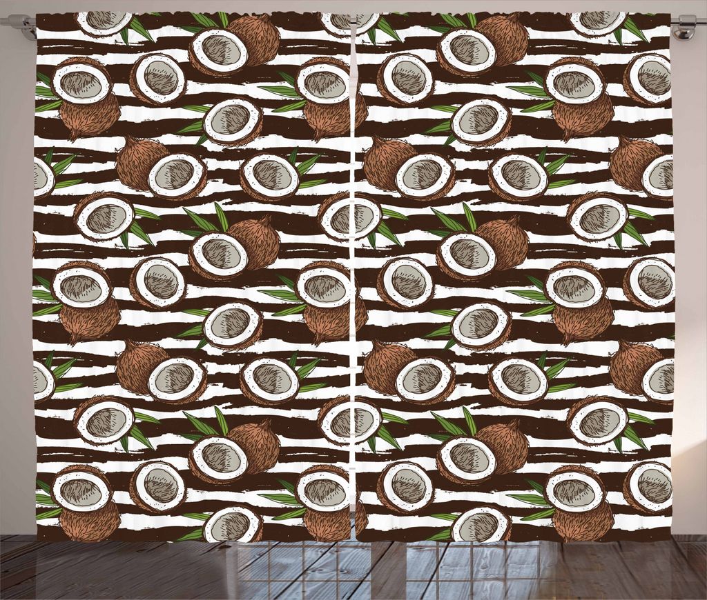 ABAKUHAUS Tropisch Rustikaler Vorhang, Exotischer Kokosnuss-Dschungel, Wohnzimmer Universalband Gardinen mit Schlaufen und Haken, 280 x 225 cm, Dun...