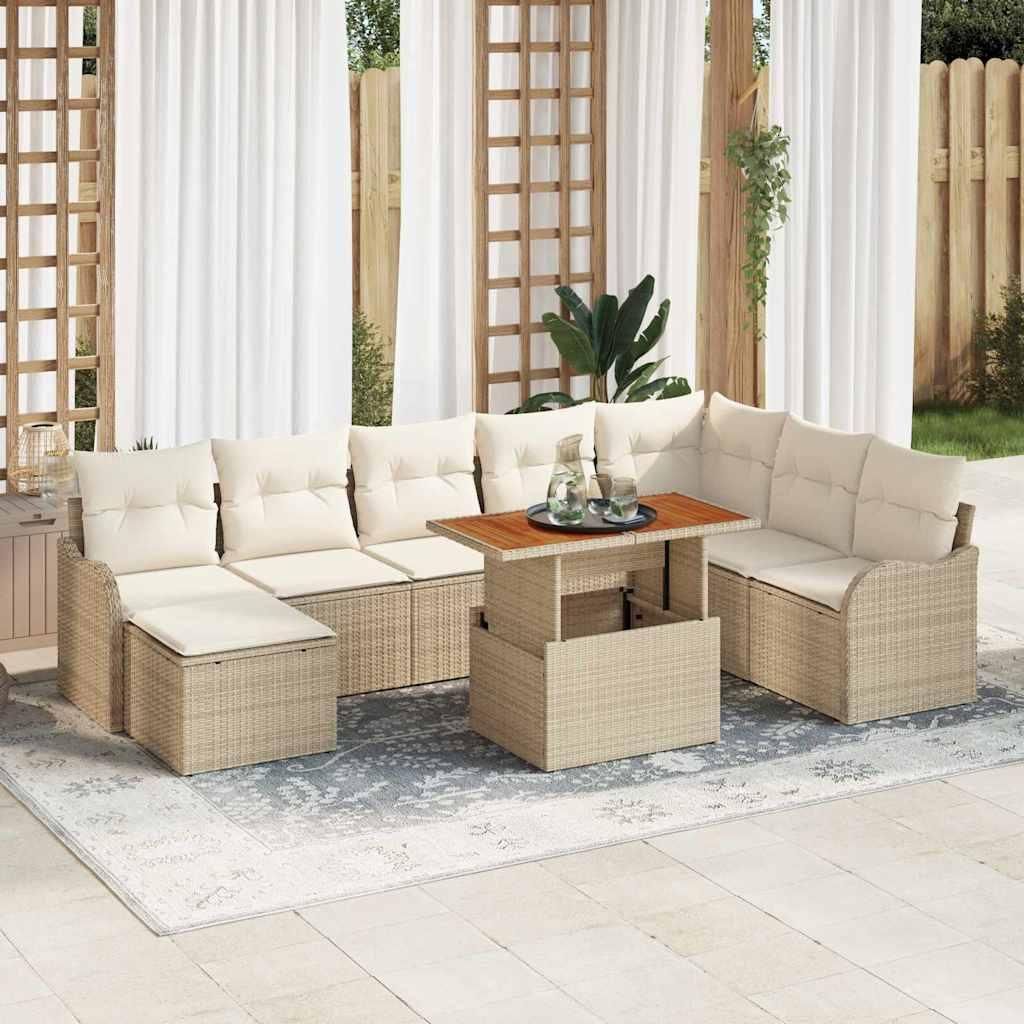 Maison Exclusive - Garten-Sofa-Set mit Speicher 9 pcs Beige Poly Rattan