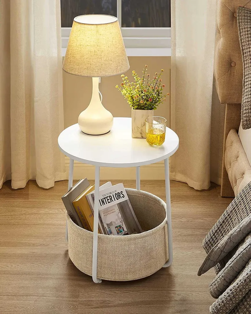 Table d'appoint blanche SALMA : la solution rangement pour petit salon