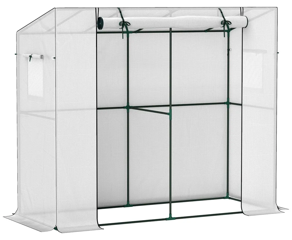 Serre adossée 200x76x170 cm avec armature acier et bâche blanche anti-UV
