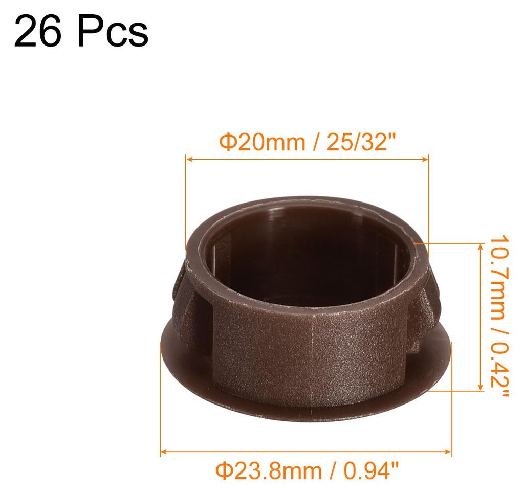 20mm (25/32") Kunststofflochstopfen, 26 Stš¹ck flache runde Einrastverschluss-Abdeckkappen fš¹r M?bel, braun