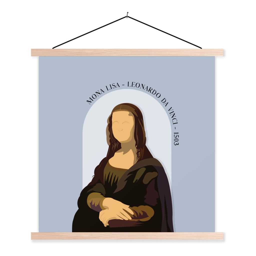 MuchoWow Textilposter Mona Lisa - Blau - Vintage - Alte Meister 120x120 cm mit holzfarbenen Rahmen - Textil-Poster