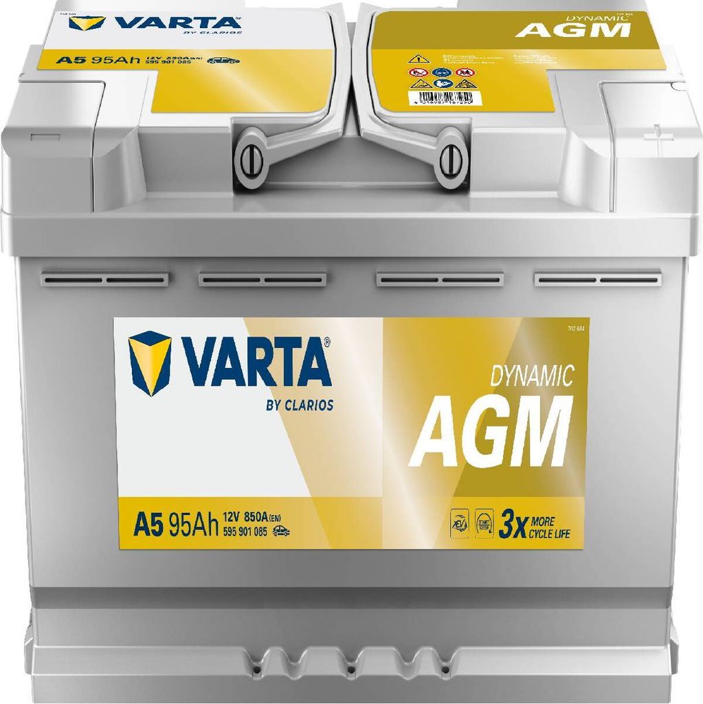A Varta car battery is shown from the front.