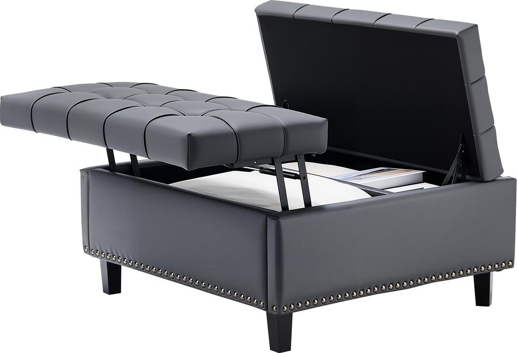 VEVOR quadratische Leder-Ottomane mit Stauraum, gepolsterter Couchtisch mit getufteten Knöpfen und Lift-Top- und Flip-Design, Kunstleder mit hochd...