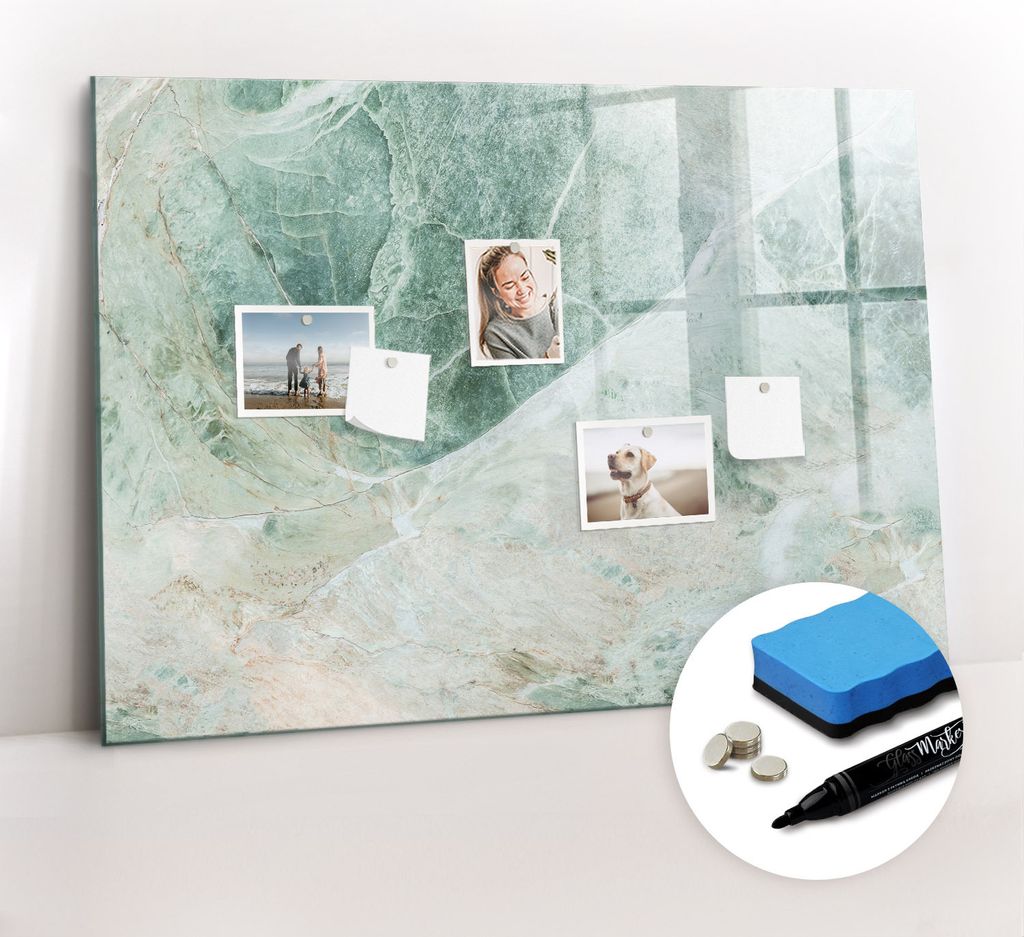 Magnetpinnwand Memoboard - Zubehörsatz - Schwarzer Marker + Schwamm + Magnete - 100 x 70 cm - Marmoroberfläche