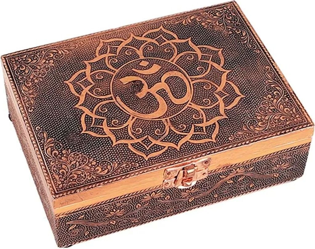 Tarot- und Schmuckkistchen Om Kupferfarbe -- 18x13x6 cm