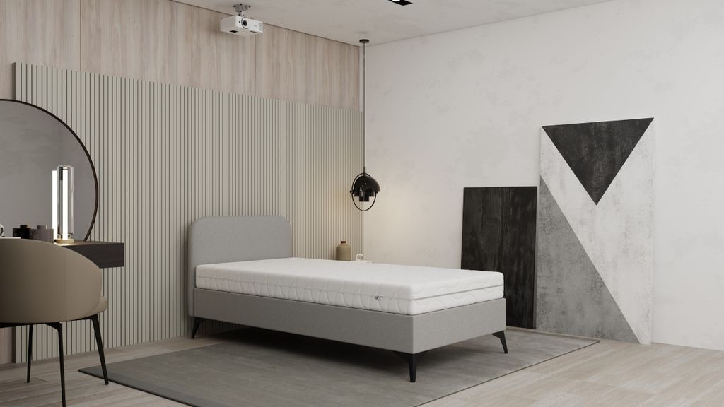 Polsterbett MAVILO - Komfortbett mit Stauraum, Einzelbett, 100x200cm, Grau, Bonellfederkernmatratze, H2/H3