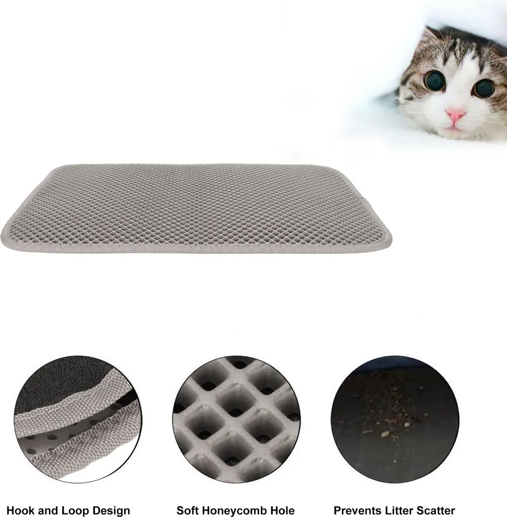 Tapis pour bac à litière chaton 50x40 cm gris anti-projection sol propre