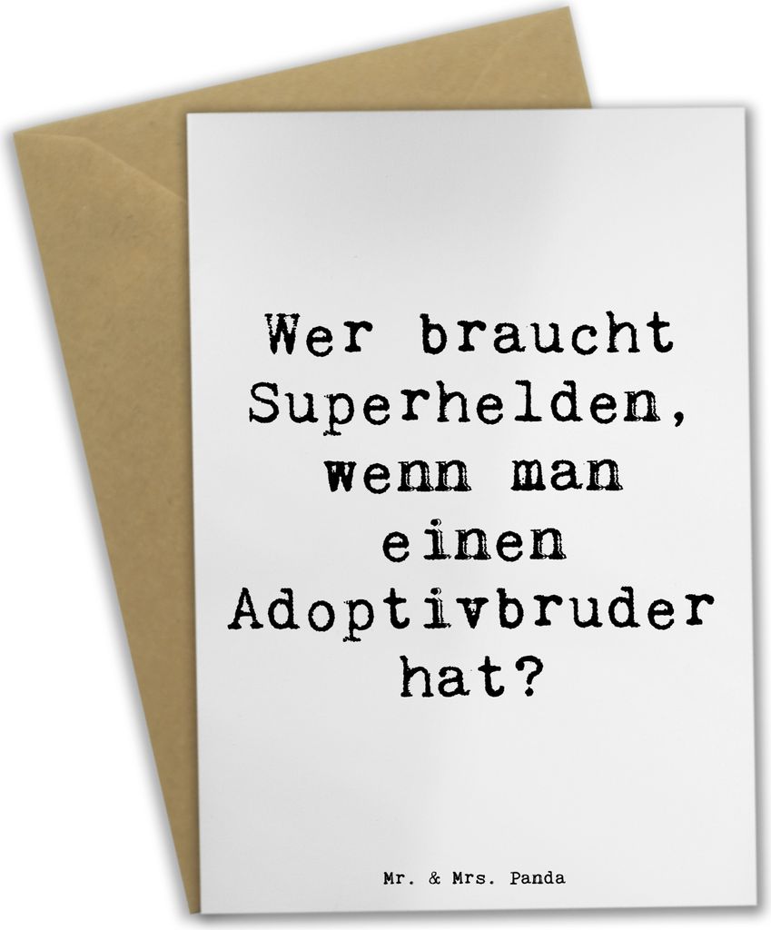 Mr. & Mrs. Panda Klappkarte Spruch Held Adoptivbruder - Weiß - Geschenk, hochzeitskarten, Adoption, dankeskarten, Familienverbindung, Liebe, Helde...