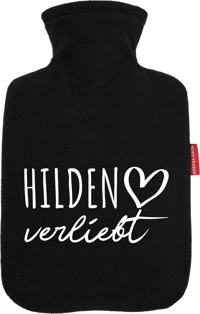 Huuraa Wärmflasche Hilden verliebt 1,8 Liter Black Classic Veloursbezug Bettflasche Geschenkidee