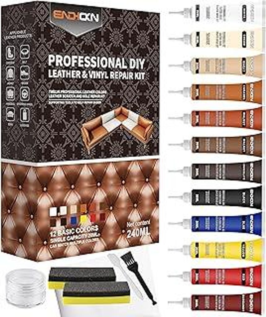 Leder Reparatur Set - Endhokn Leder Autositze, Sofas, Lederbekleidung, Ledertaschen, Gürtel, Reisetaschen Usw Kratzer, Löcher, Verschleiß Kunstl...
