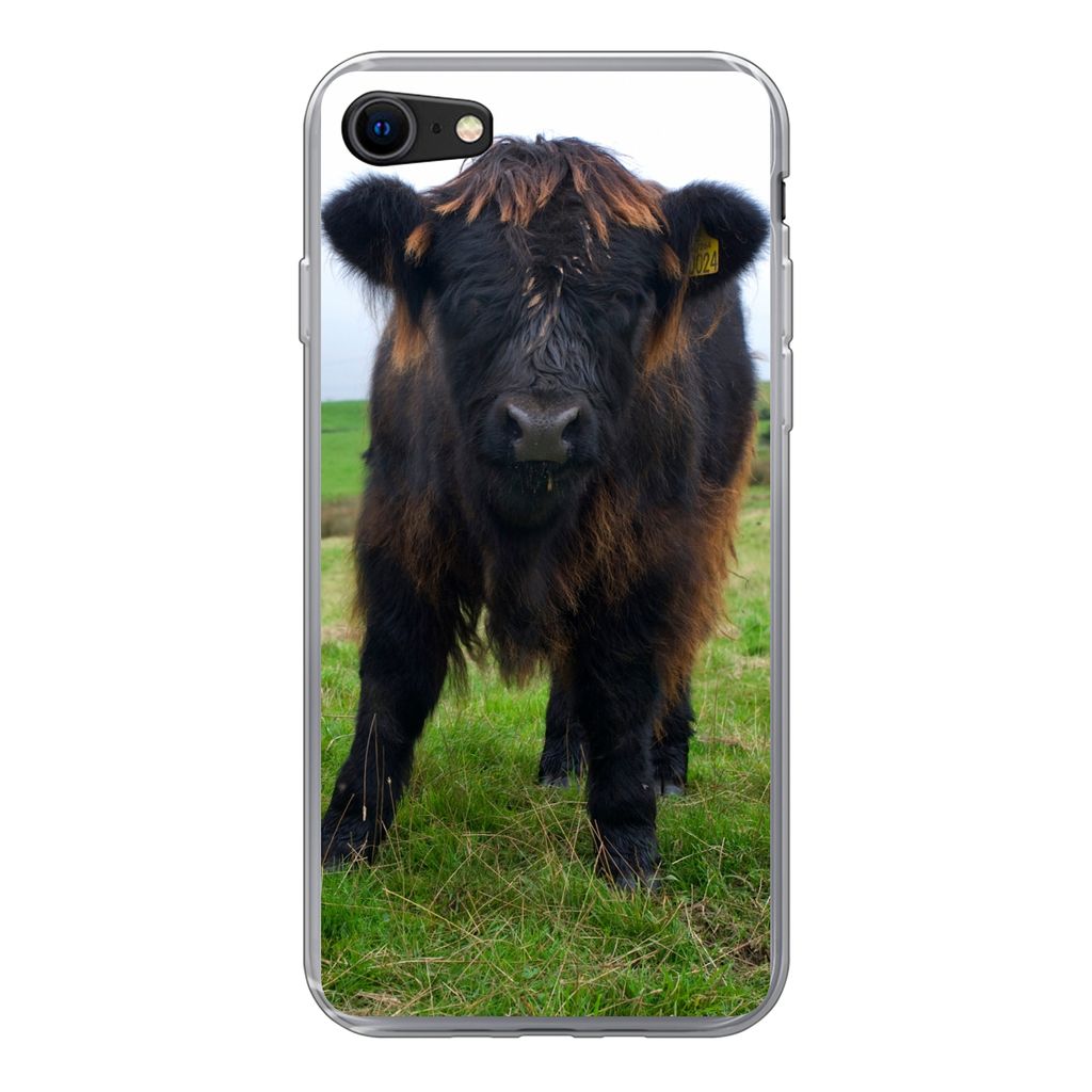 MuchoWow Handyhülle Schutzhülle Hülle für iPhone 7 Schottische Highlander - Kühe - Natur - Grün - Gras Silikon Softcase Handy Hülle - Kart...