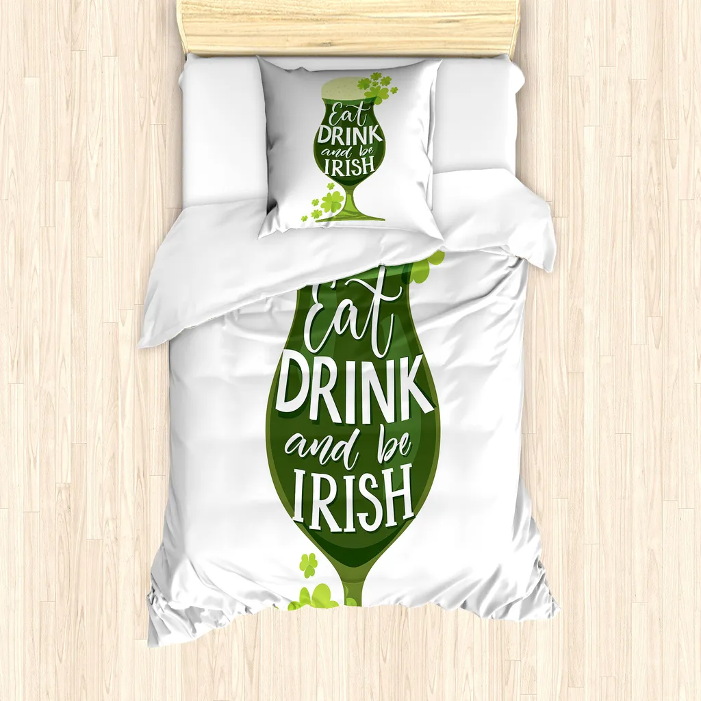 ABAKUHAUS Housse de couette 135x200cm Eat Drink Irish - Vert Olive