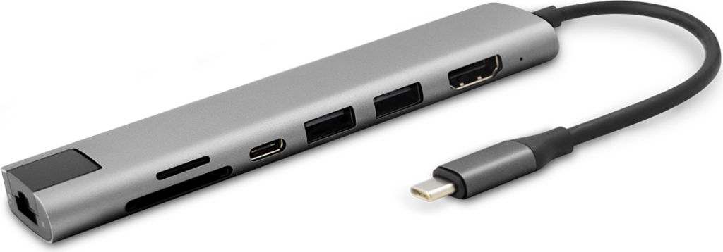 Epico 7in1 Multimedia Hub 8K mit USB-C Anschluss - grau