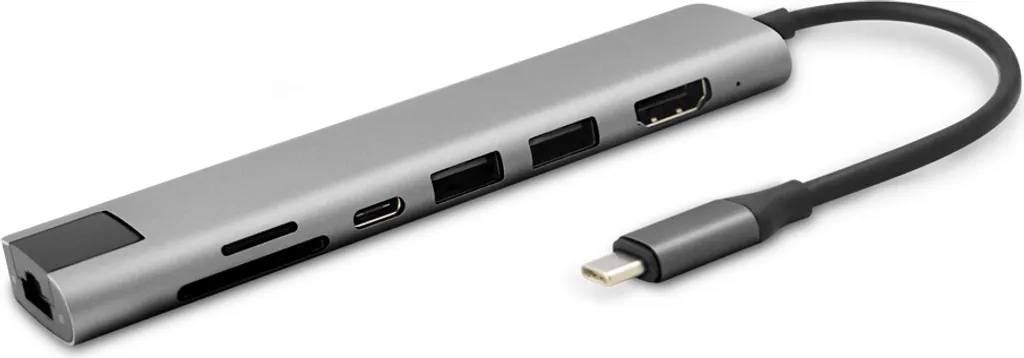 Hub USB-C 8K pour Télétravail et Création avec 7 Ports de Connexion Gris