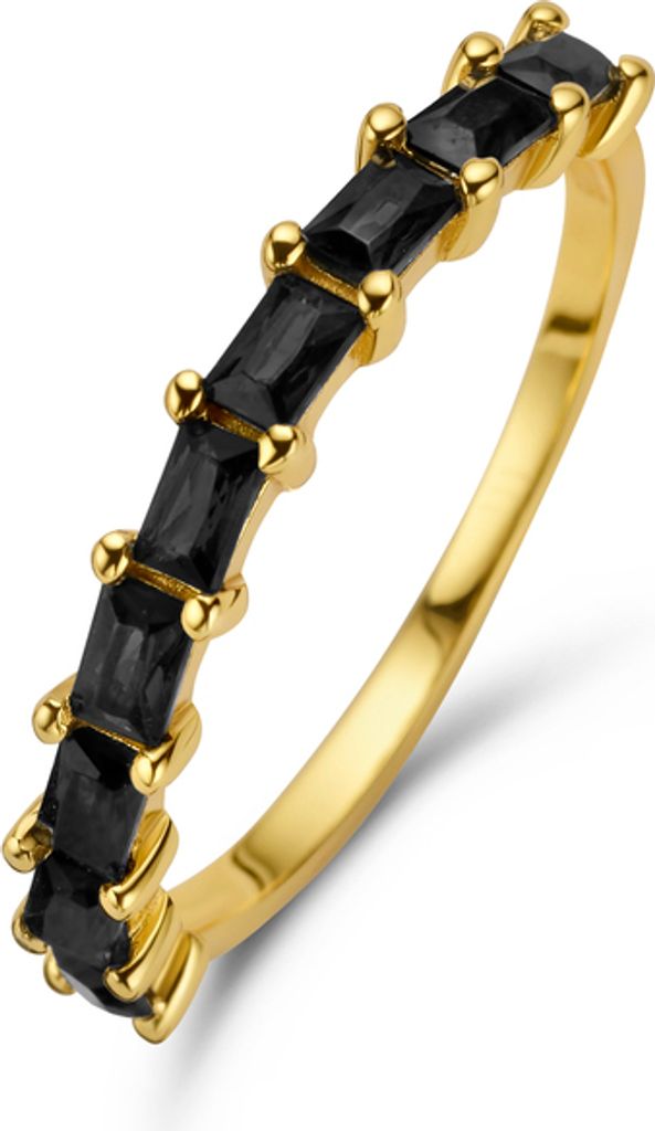 New Bling 9NB-0970-50 Zilveren Ring - Dames - Zirkonia - Baquette - Maat 50 - Zwart - Goudkleurig
