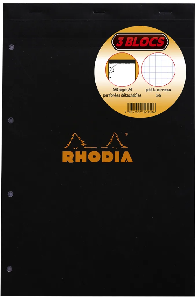 Rhodia 202019C Bloc-notes n° 20 format A4+ quadrillé lot de 3 orange - 2