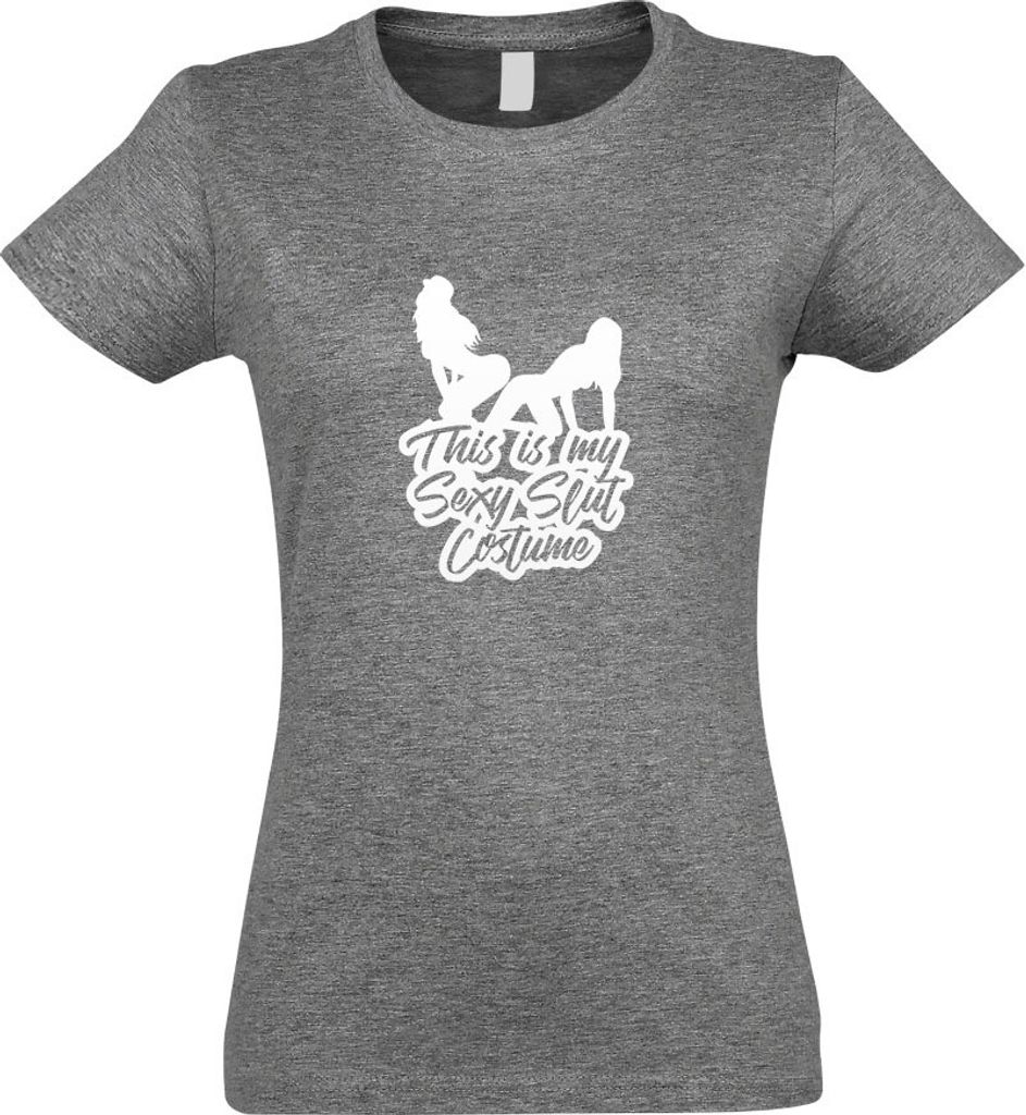 Kiwistar - T-Shirt tailliert - Damen - Graumeliert - This is My y Slut Costume - mit Motiv Bedruckt - Funshirt Design - Sport - Freizeit - Damen - XXL