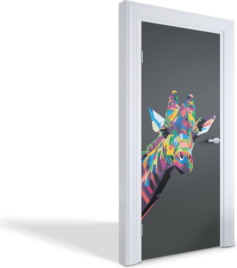Türaufkleber Innentüren Selbstklebende Kreativ Wandsticker - Bunte Giraffe - 95 x 205 cm