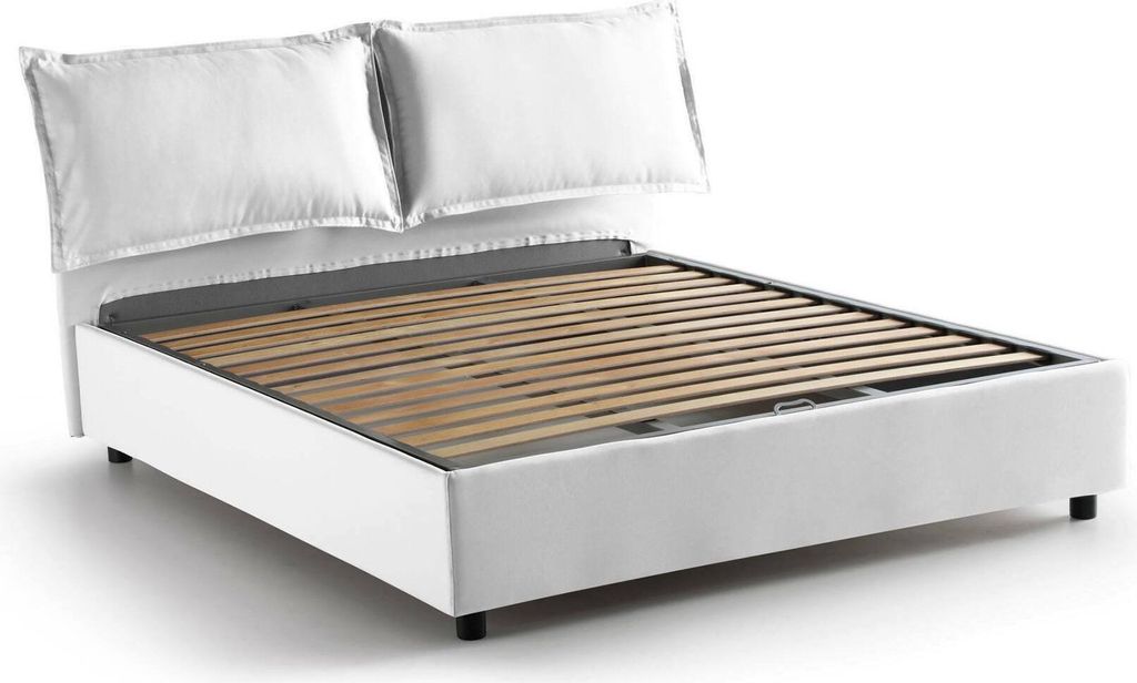 Doppelbett Antonia, Containerbett mit Stoffbespannung, 100% Italy, Frontöffnung, passend für Matratze Cm 160x200, Weiß