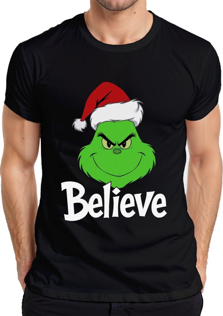 Believe Grinch Weihnachten Lustig Weihnachtsgeschenk Familie Herren T-Shirt, Schwarz, L