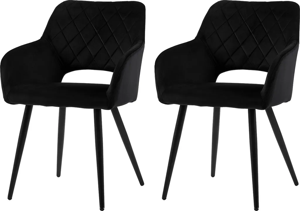 Chaise salle à manger velours noir rembourrée dossier ouvert chic lot de 2