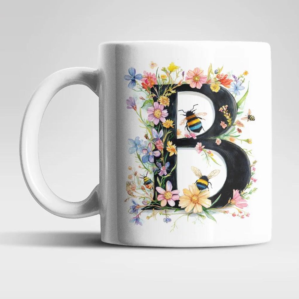 Name A bis Z und 0 bis 9 Blumen Bienen Kaffeetasse Teetasse Tasse Geschenkidee – B