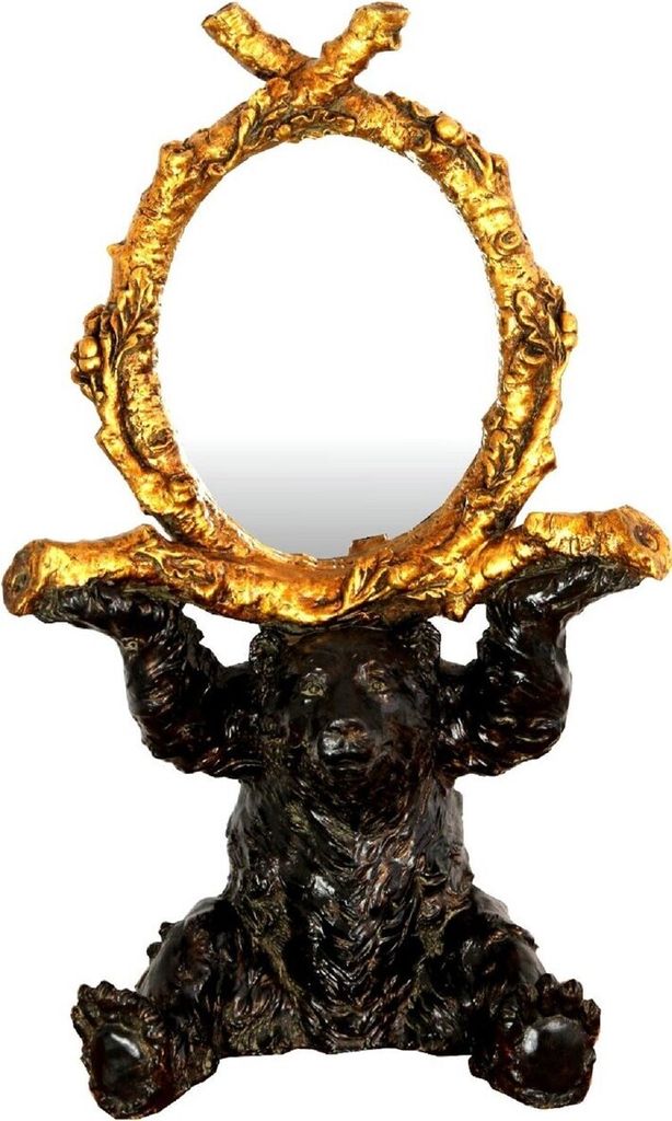 Casa Padrino Barock Tischspiegel Bär Schwarz / Gold 36 x H. 58 cm - Standspiegel - Schminkspiegel - Kosmetikspiegel - Deko Spiegel im Barockstil
