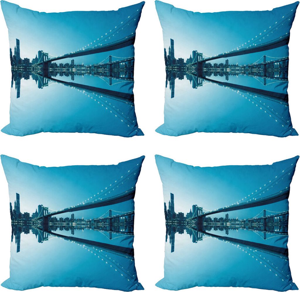 ABAKUHAUS Landschaft Kissenbezug Set (4 Stück), monochrome amerikanisch, Moderner Doppelseitiger Digitaldruck, 40 cm x 40 cm, Blau Weiss