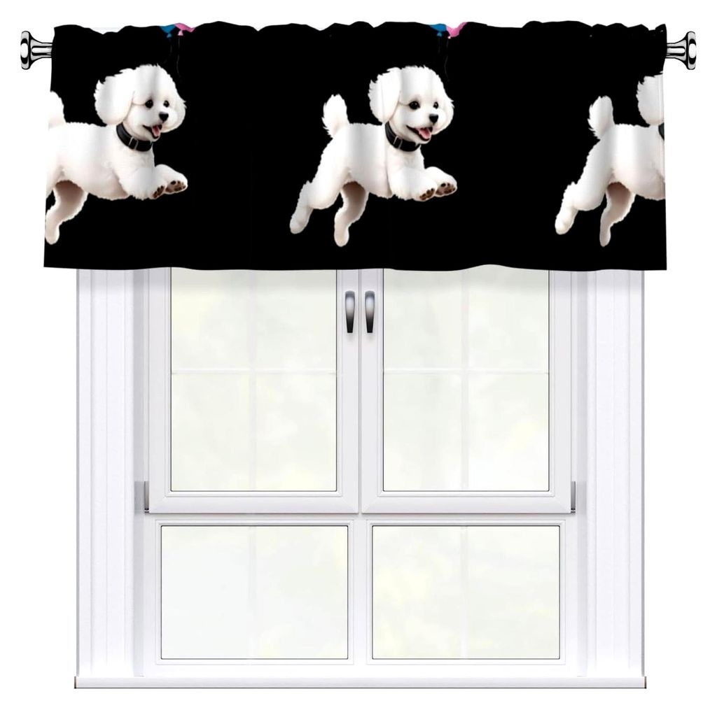 Kurze Vorhänge mit Volant-Stange, 137,2 x 45,7 cm, Bichon-Jagdballons, Druck für Küche, Bad, Waschküche, Studio, passend für die meisten Gardi...