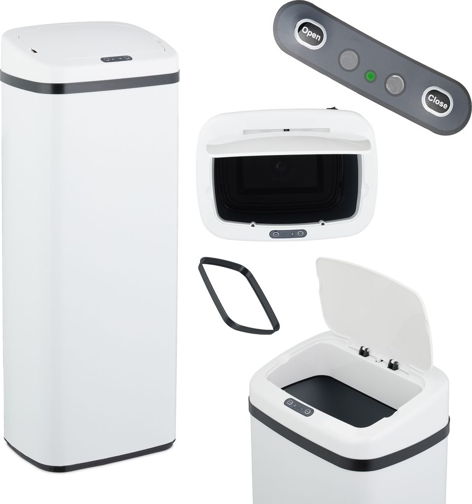 Relaxdays Mülleimer mit Sensor, 50l, elektrischer Deckel, Produktbild 