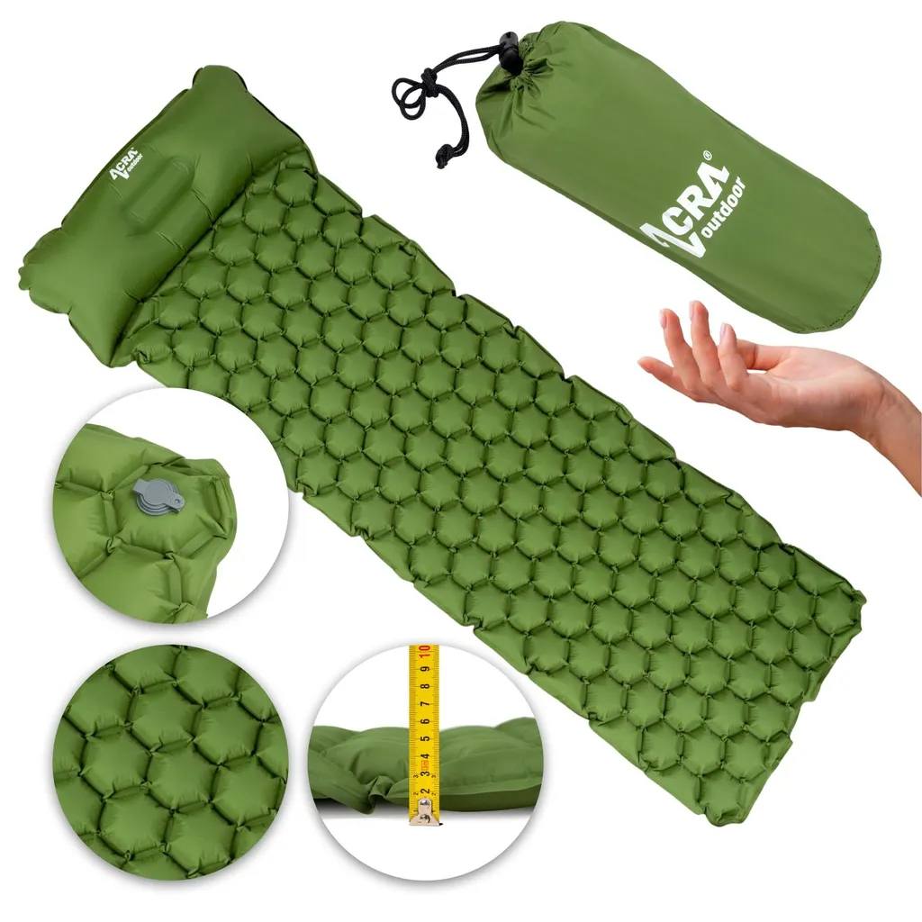 Matelas gonflable ultra léger pour randonnée et bivouac compact vert