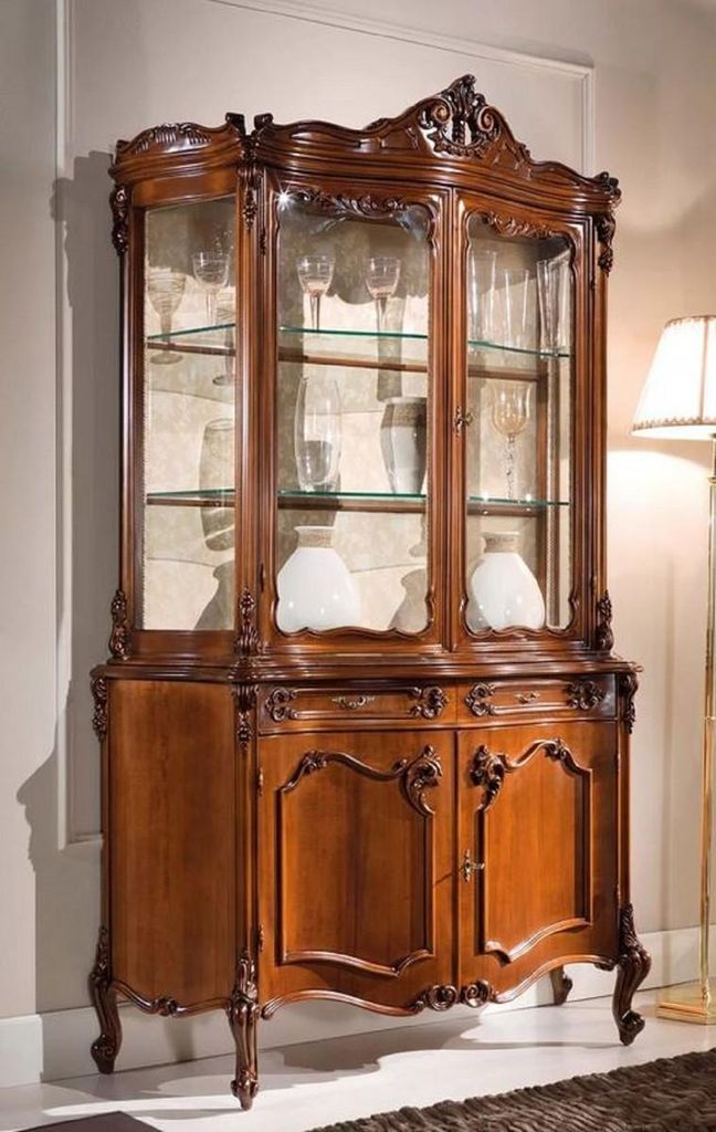 Casa Padrino Luxus Barock Vitrine Braun - Handgefertigter Vitrinenschrank mit 4 Türen und 2 Schubladen - Prunkvolle Barock Möbel - Luxus Qualitä...