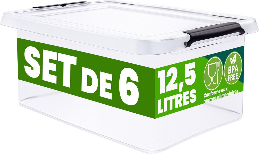DEUBA® 6x Boîte de rangement 12,5L en plastique transparent Image du produit 