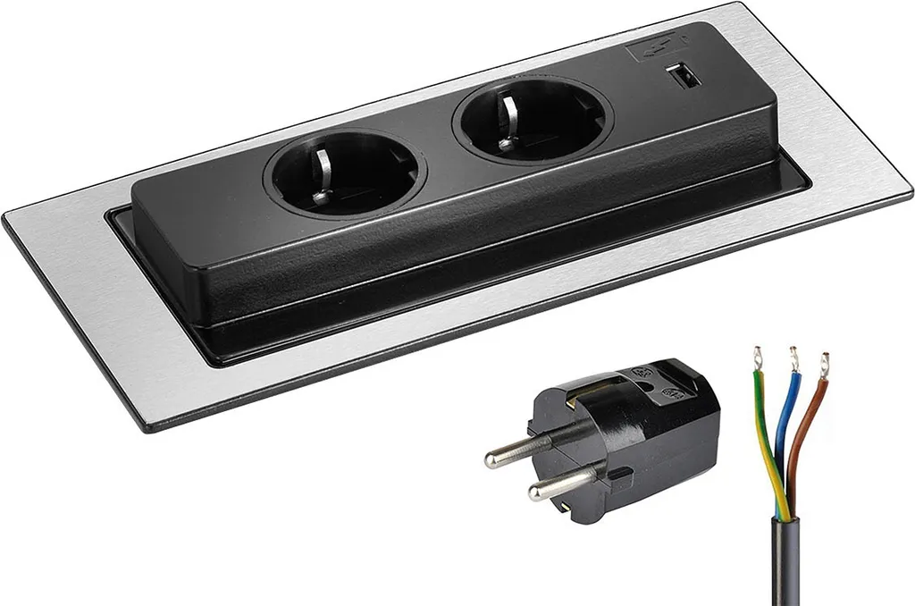 Bloc Multiprise Encastrable Inox Evoline Backflip Double Rotation - 23