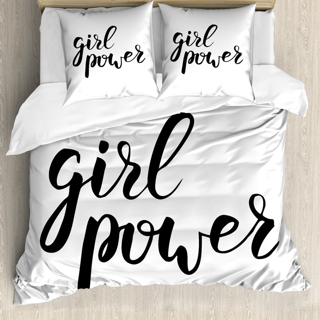 ABAKUHAUS Sprichwort Bettbezug Set, Moderne Handschrift Stil Schriftzug Girl Power feministische inspirierende Nachricht, 200 x 200 cm + 80 x 80 cm...