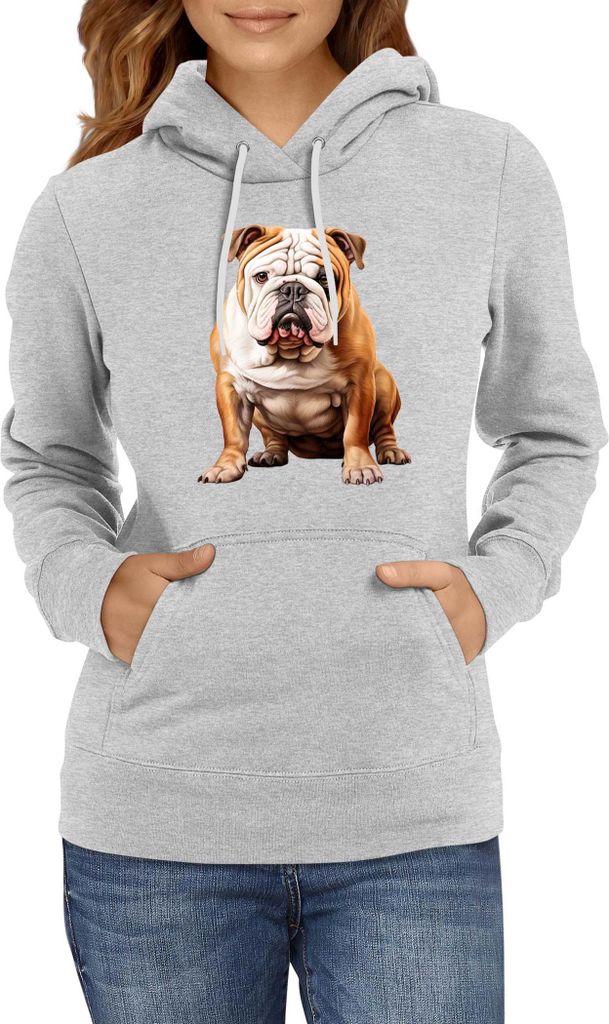 Damen Kapuzenpullover Dogs Breeds English Bulldog Dog Breed 006, Lady 2XL / Grau