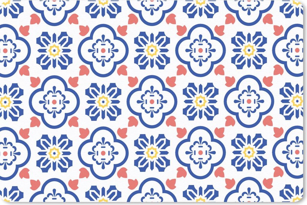 MuchoWow Schreibtischunterlage Blume - Blau - Rot - Muster 60x40 cm - XXL Mauspad - Großes Mauspad