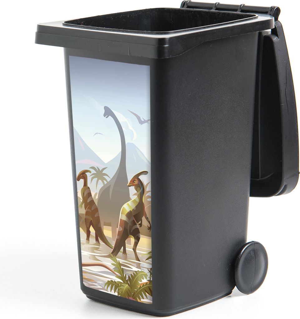 MuchoWow Mülltonnenaufkleber Dinosaurier - Landschaft - Tropisch - Kinder - Jungen 44x98 cm - Containeraufkleber - Aufkleber - Mülltonnen-Aufkl...