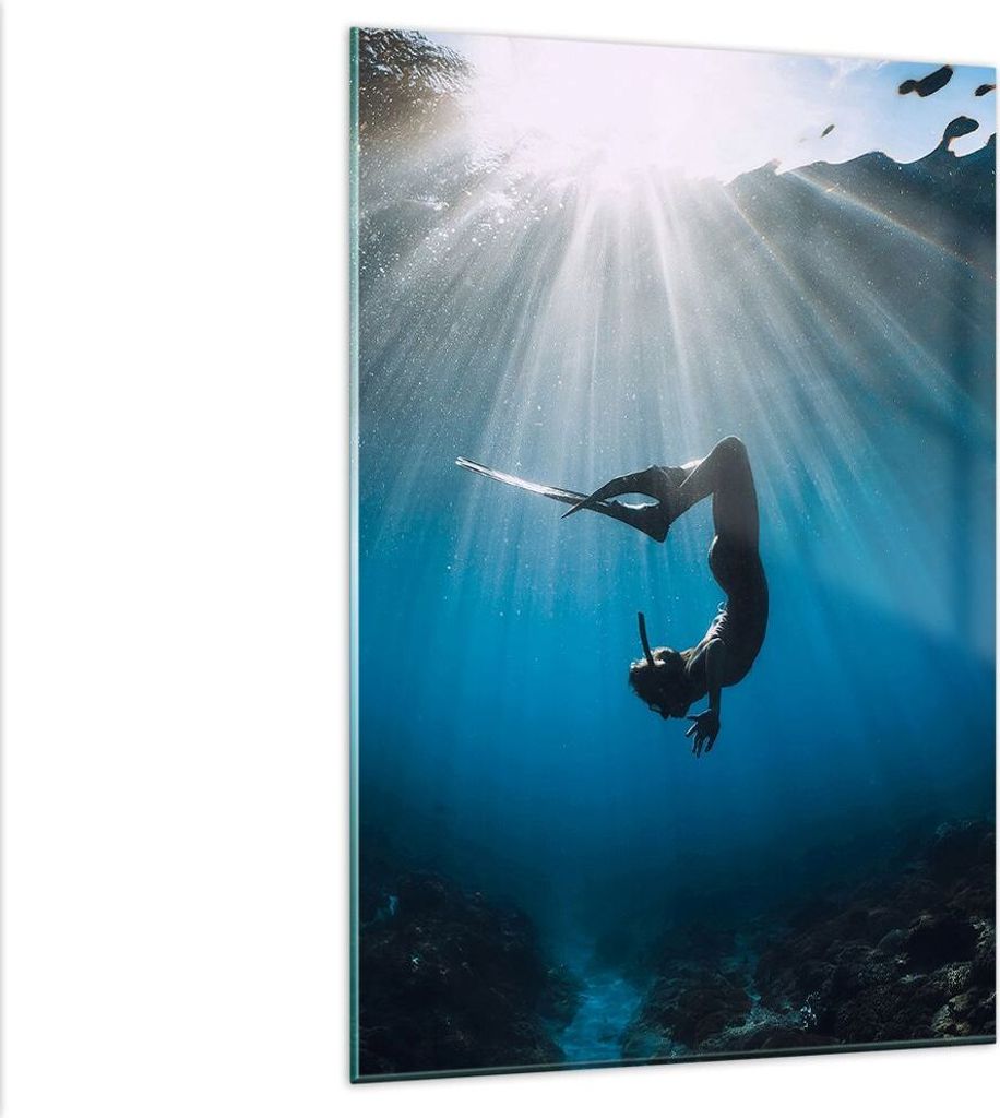 Bilder auf glas - Einteilig - Flossen Boden Taucher - 80x120cm - Glasbilder - Wandbilder - Bilder - zum Aufhängen bereit - Wanddekoration aus Glas...