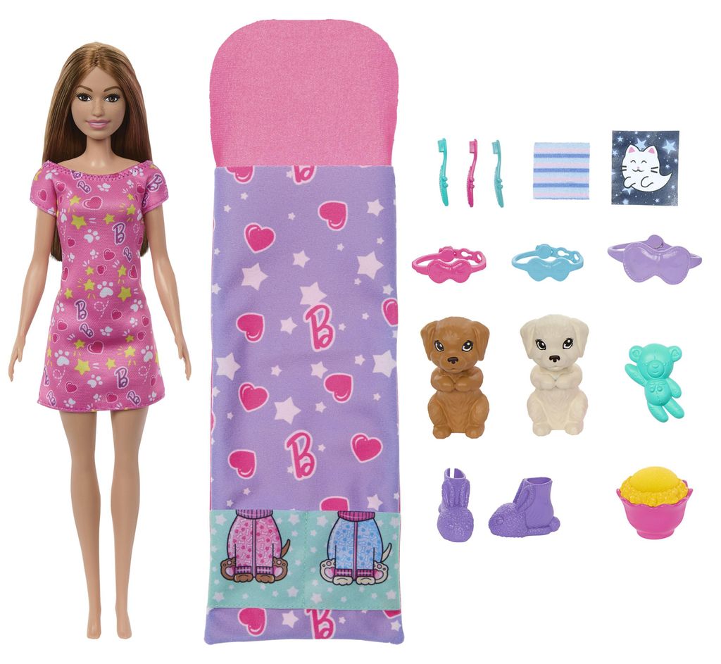 Barbie-Puppe und Welpen-Pyjama-Party-Spielset mit 2 Produktbild 