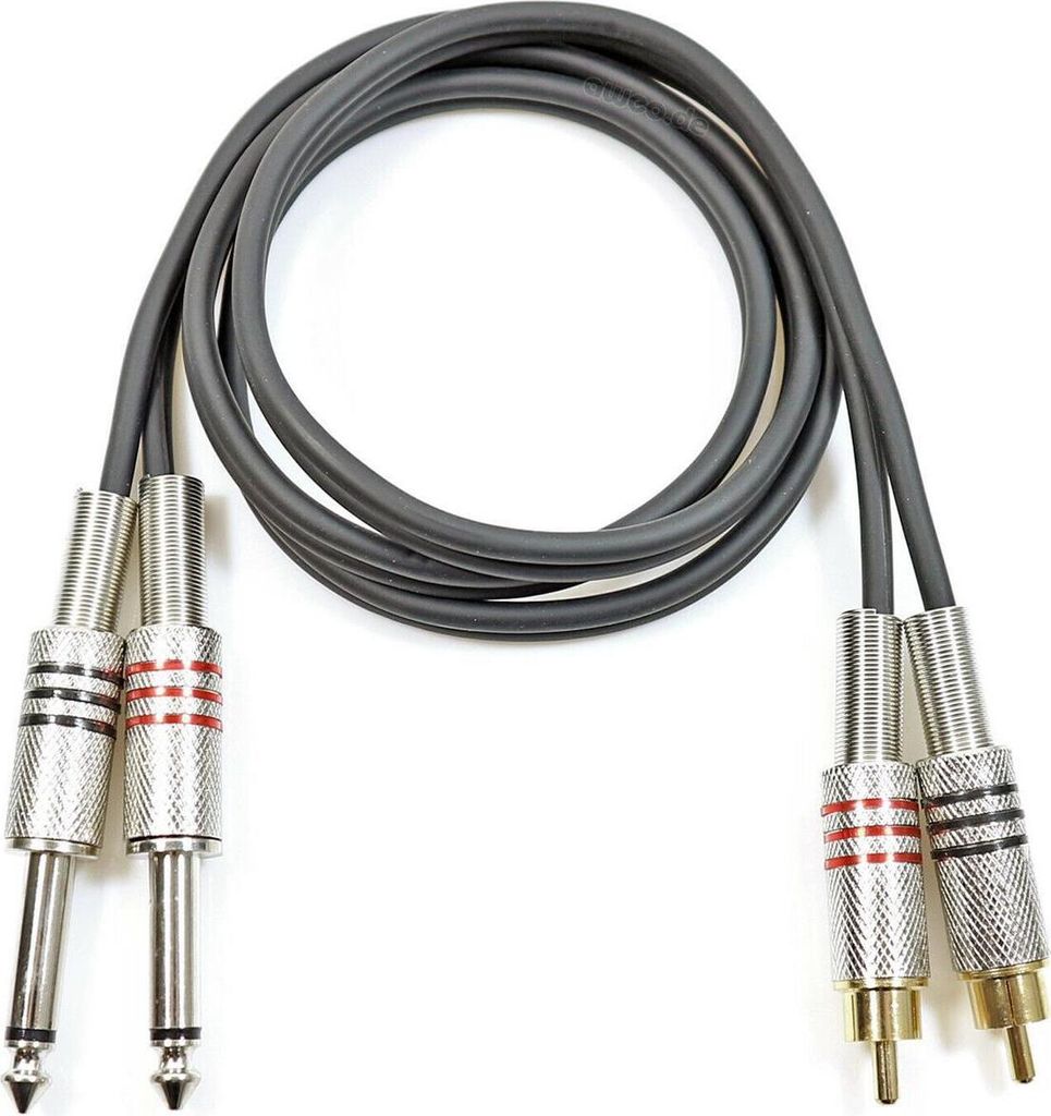 1 m Zwillingskabel 2x Cinch male auf 2x 6,3 mm Klinke mono