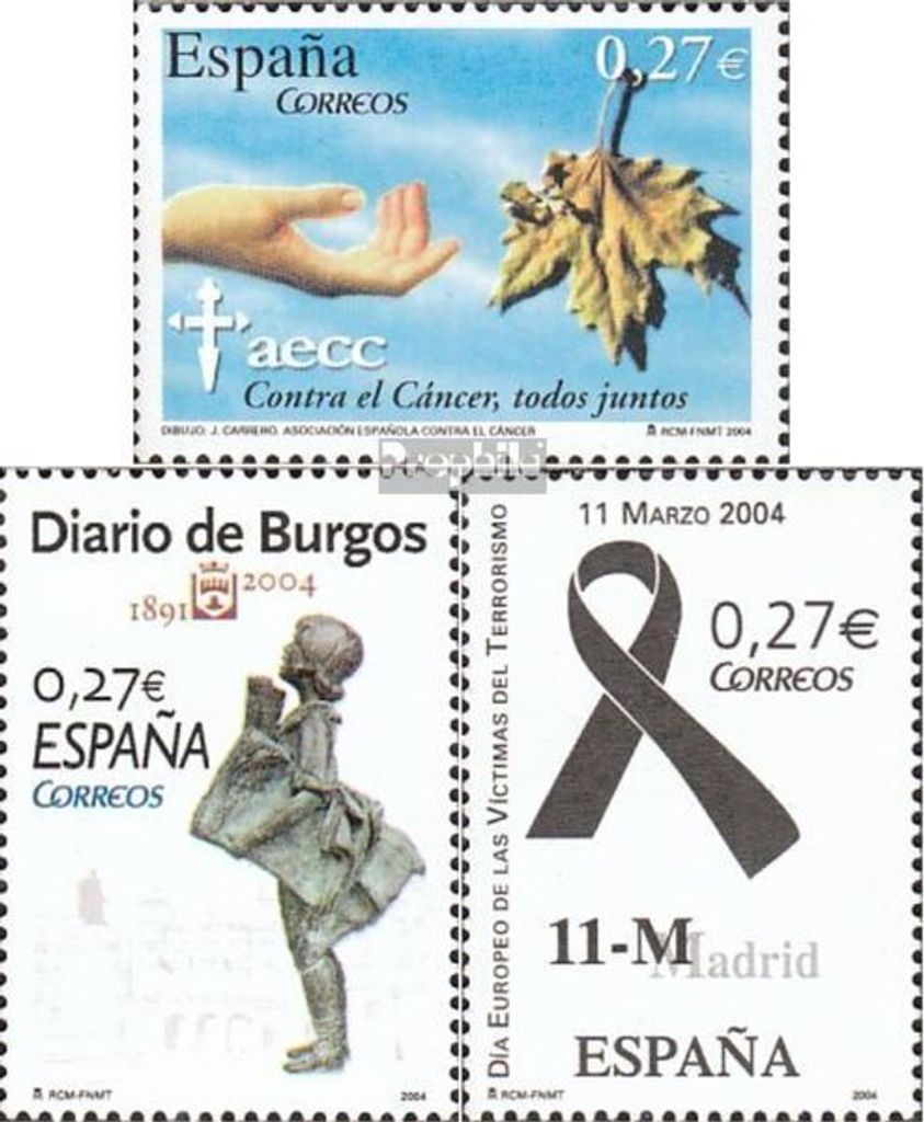 Briefmarken Spanien 2004 Mi 3928,3941,3942 (kompl.Ausg.) postfrisch Krebsbekämpfung