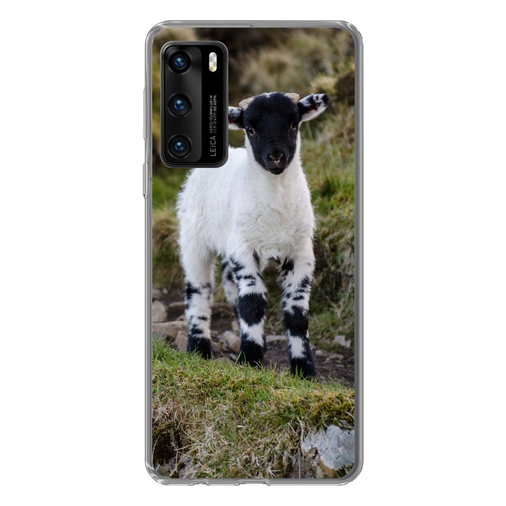 MuchoWow Handyhülle Schutzhülle Hülle für Huawei P40 Lamm - Schwarz - Weiß - Tupfen Silikon Softcase Handy Hülle - Handytasche