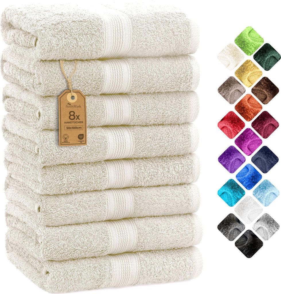Frottier Handtücher 8er Pack 50x100cm, 100% Baumwolle, Produktbild 
